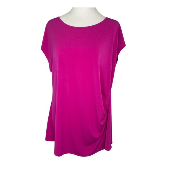 Lane Bryant Short Sleeve Fuchsia Ruched Spandex Top, Size 18/20 #282 - Picture 1 of 11
